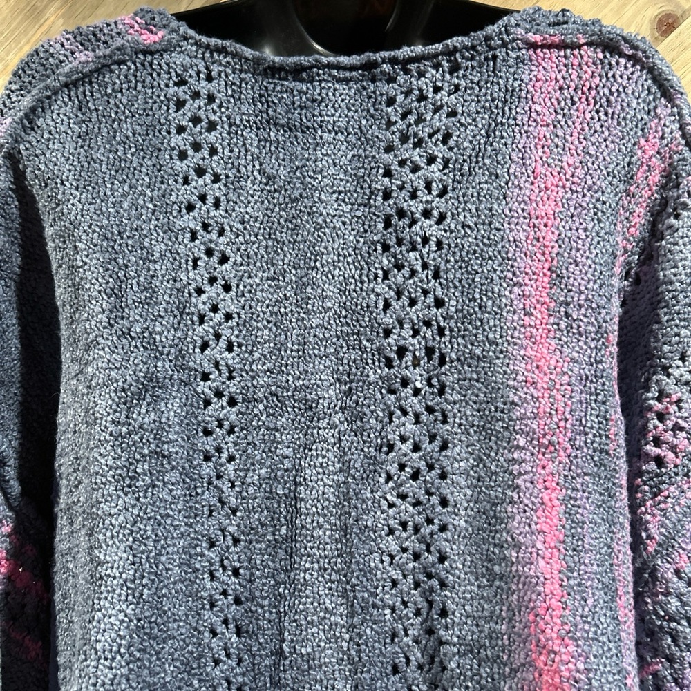 Free People Cropped  Slouchy Soft V-Neck Balloon Sleeve Multi Knit Sweater - S - Picture 5 of 11